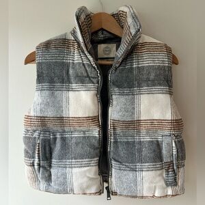Stoosh Gray and Brown Plaid cropped fleece vest